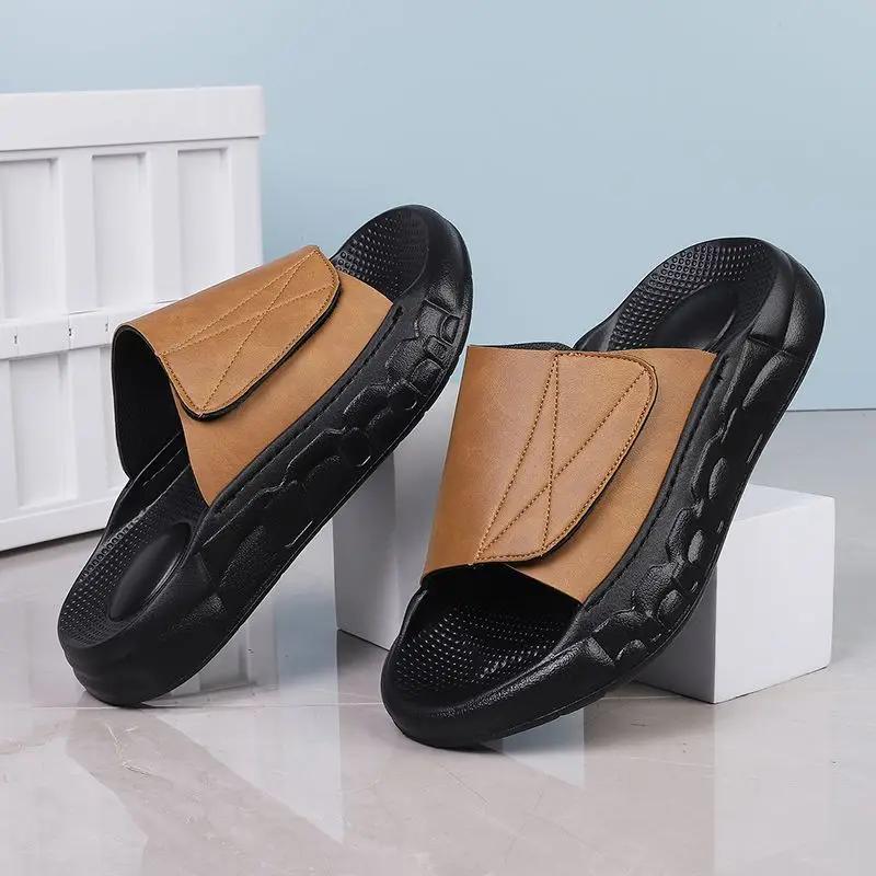 Shoes Platform Beach Slippers for Men Leather Comfortable Clappers 2026 Fun Style Original Summer Sale Eva Trend Pvc Sandals Man