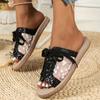 Women's Floral Lace-Up Sandals - Breathable Fabric Upper with Adjustable Ankle Strap, Comfortable Flat Rubber Sole & PU Foam Insole for Summer Casual