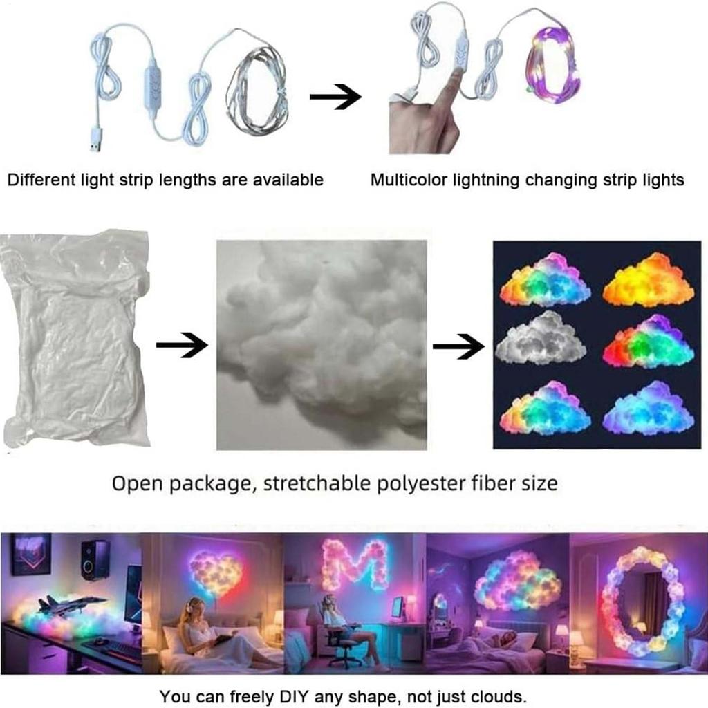 3D Cloud Lighting Light Led Lamp Multicolor Bedroom Clouds Lights Thunder Clouds Colorful Atmosphere DIY Creative Catton Cloud