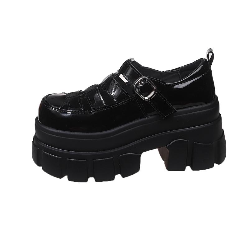 

Fashion 8cm Roman Chunky Sneakers Synthetic Sandals Platform Wedge Flats Women Leather Shoes Hollow Mules Shoes Summer Slides 34