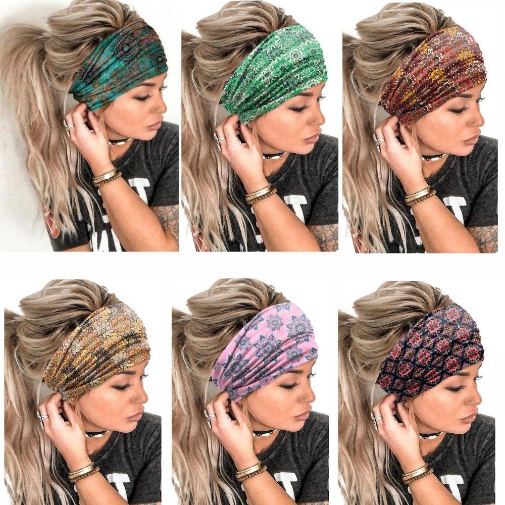 Fasce per Capelli Stile Bohemien con Bordo Largo, Fasce Elastiche Assorbi Sudore per Donne
