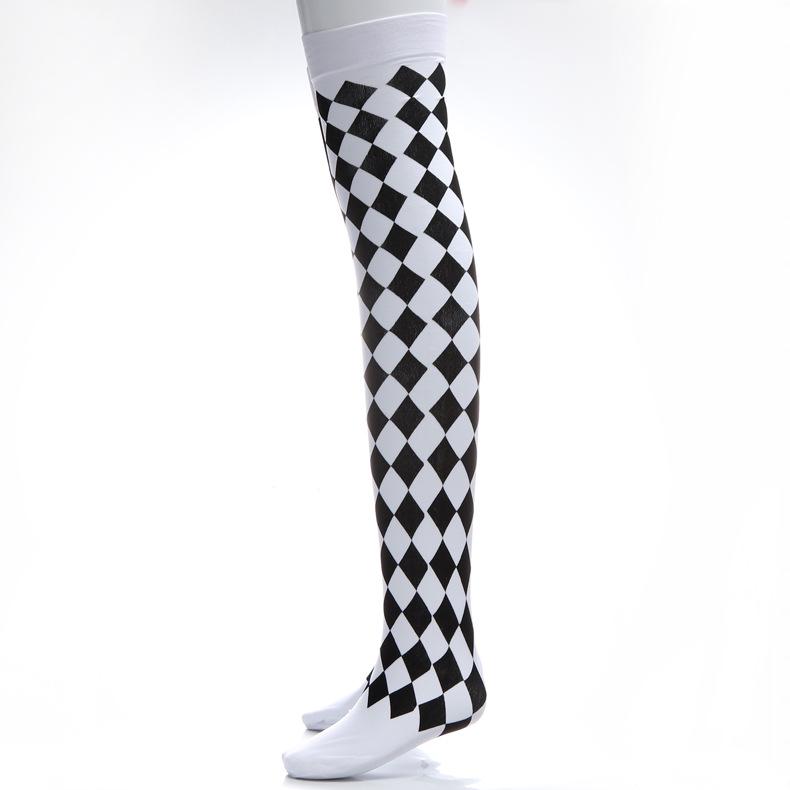 Christmas Party Thigh-High Clown Socks with Playing Card Design
