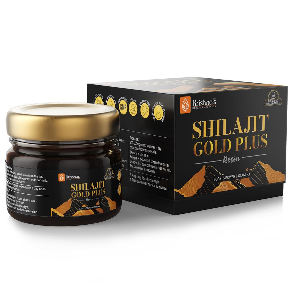 Resina Shilajit Gold Plus di Krishna, Resina Shilajit Himalayana Pura al 100%, Integratore Naturale di Minerali e Acido Fulvico, Senza Additivi - 20 g