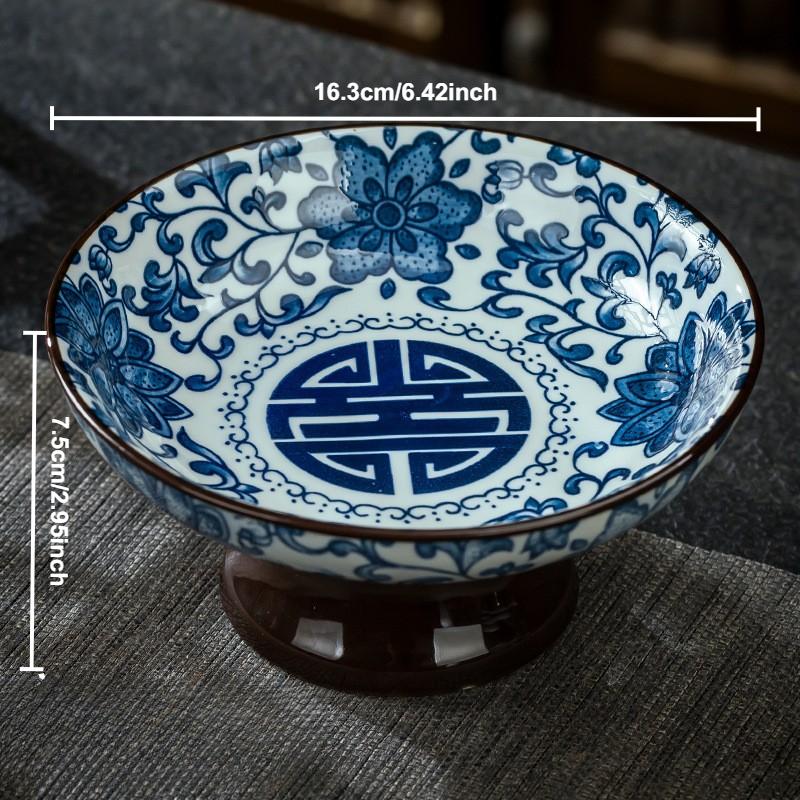 Chinese Ceramic Fruit Plates Retro High-legged Dessert Snacks Plate Trays Blue and White Porcelain Tableware Kitchen Supplies