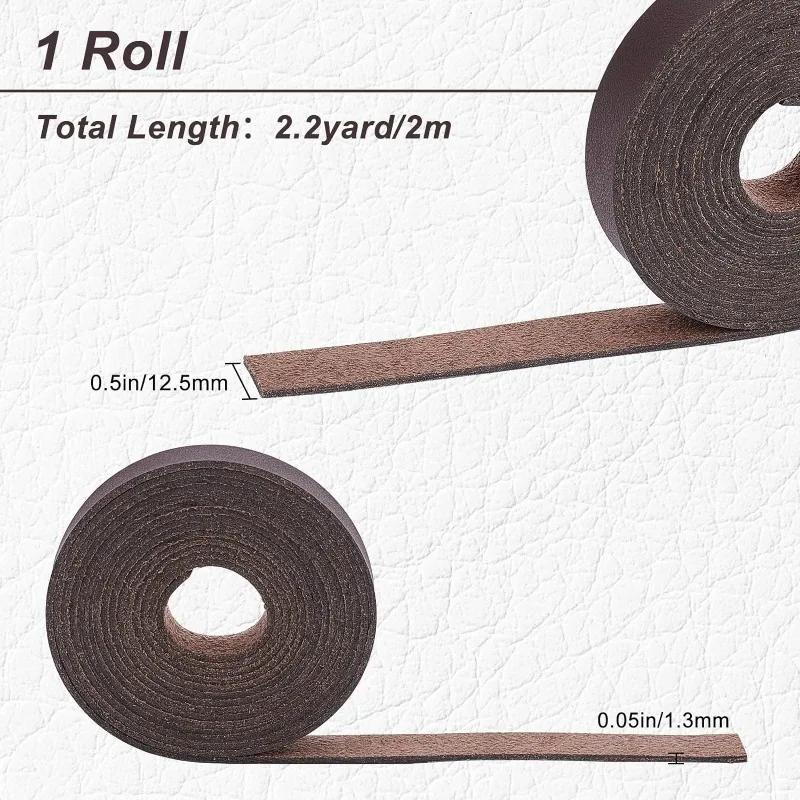 Dark Brown Genuine Leather Strap Strip 1/2 Inch Wide 79 Inch Long Leather Belt Wrap 1.3mm Thick Single Sided Flat Cord for DIY