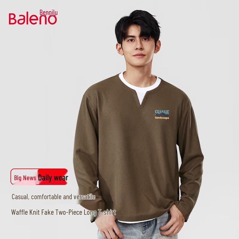 Baleno Men's Long-Sleeve Waffle Knit Round Neck T-Shirt