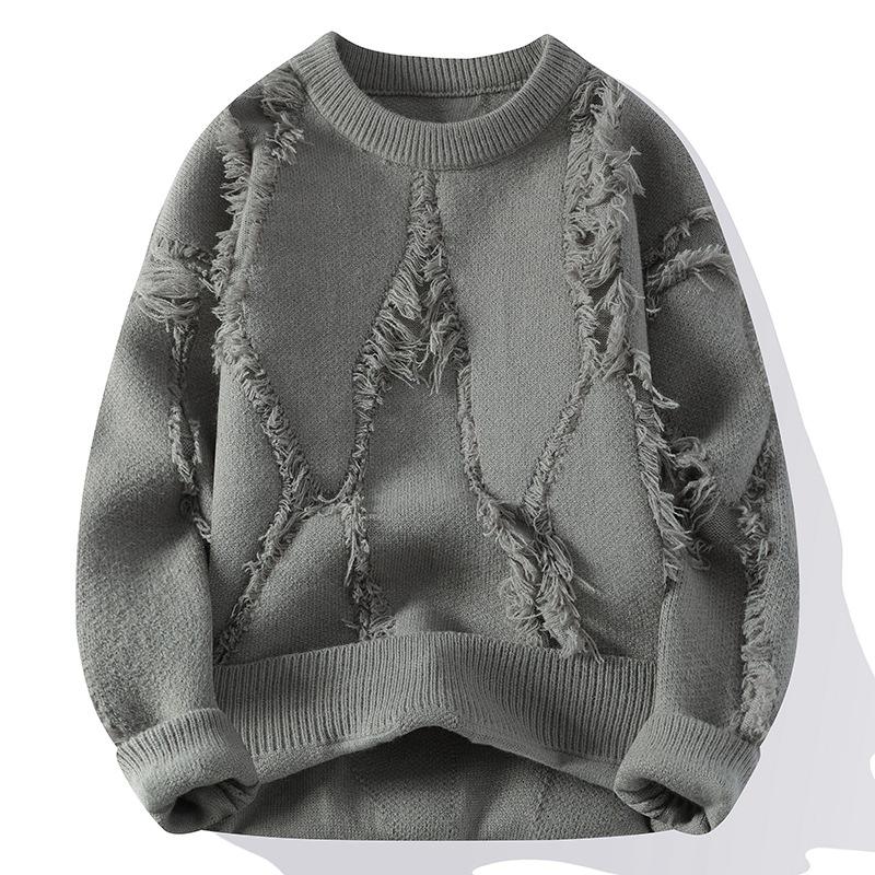 Men's Round Neck Pullover Sweater Autumn/Winter Outdoor Sports and Leisure  Versatile Top  Hip Hop Knit Bottom Shirt