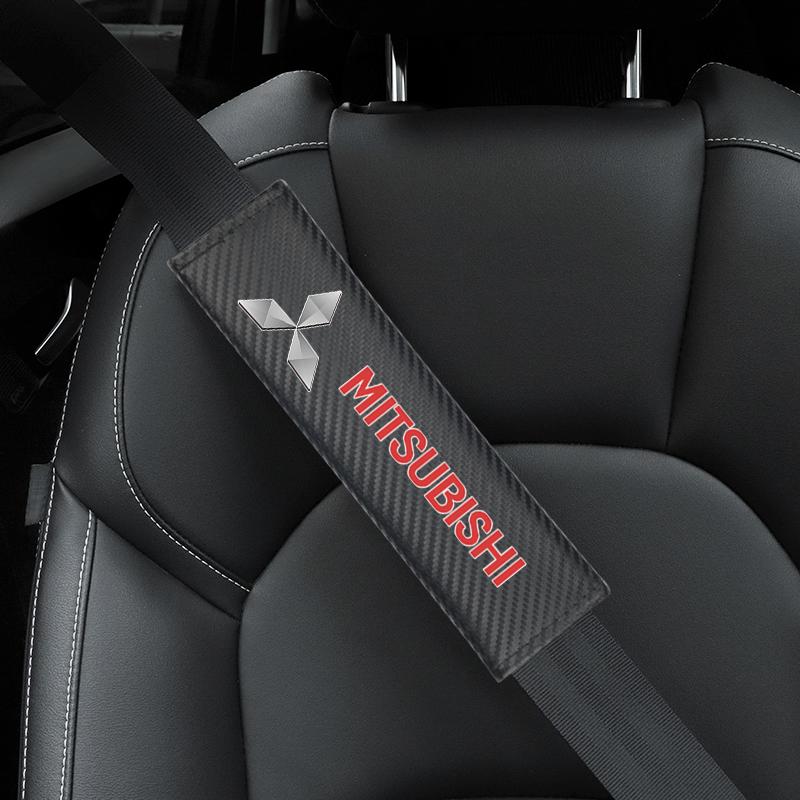 2PCS Carbon Fiber Protect Shoulders Pads Case For Mitsubishi Asx Lancer Outlander Pajero Ralliart Accessories Car Styling