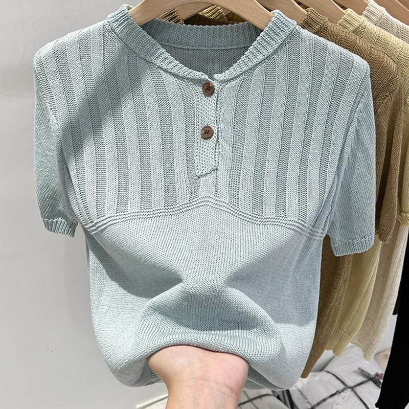 Women Sweaters Pullovers 2025 Summer Short Sleeve O-Neck Casual Knitted Sweater Women Tops Pullover JJ279