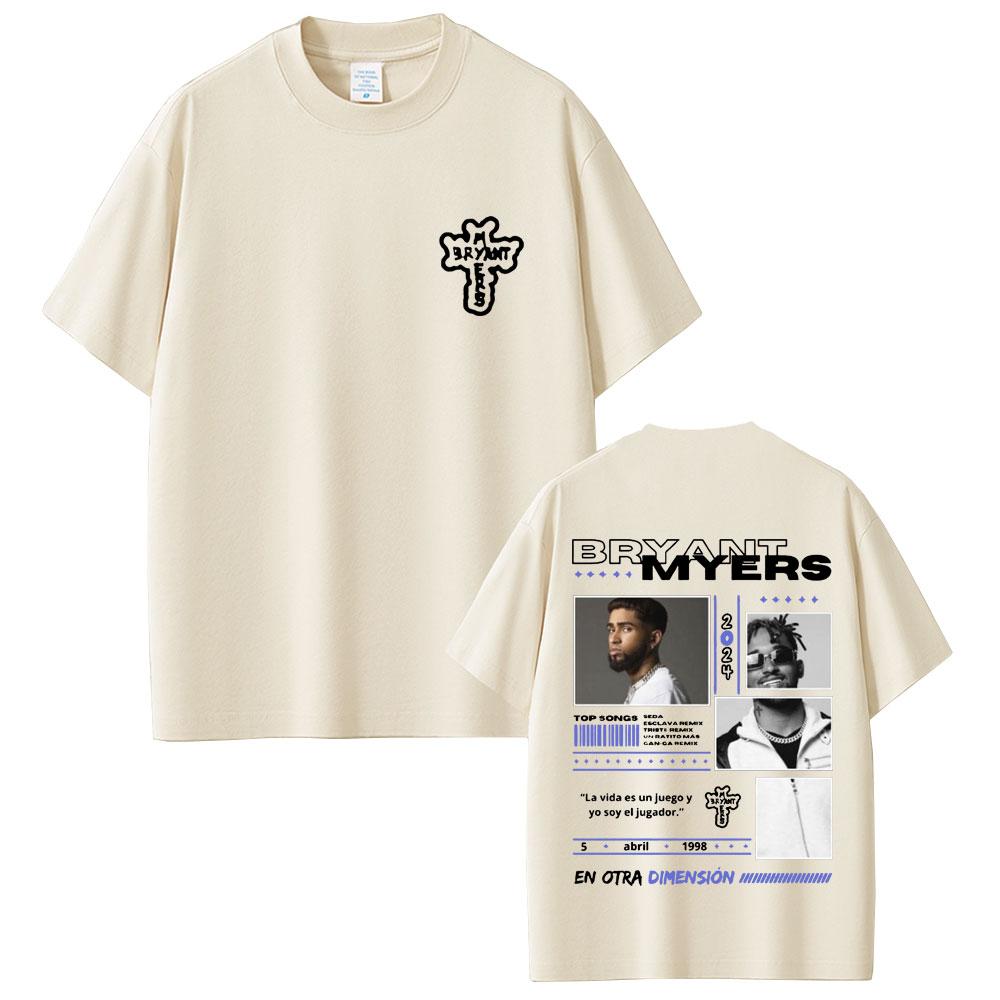 

2025 Summer Rapper Bryant Myers En Otra Dimesion Men Women Hip Hop Oversized Short Sleeve 100% Pure Cotton Printed T-shirt S