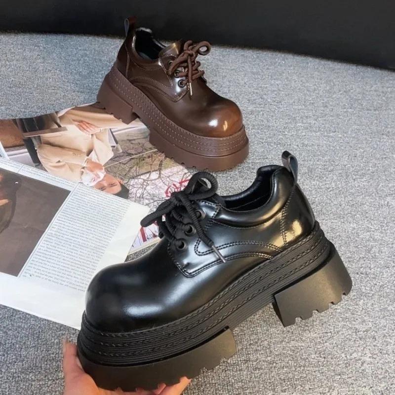 Fashion Women's Fashion Thick Heel Shoes Spring New Round Head Deep Mouth Front Lacing Thick Soles Non-slip Low-top Shoes