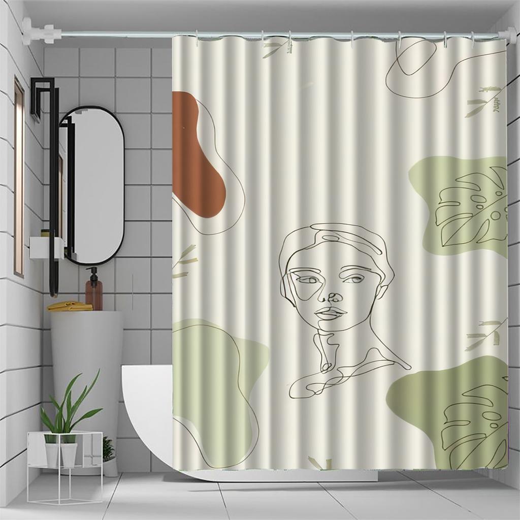 Elegant Line Art Face Shower Curtain, Modern Minimalist Abstract Design, Machine Washable, All-Season Bath Decor