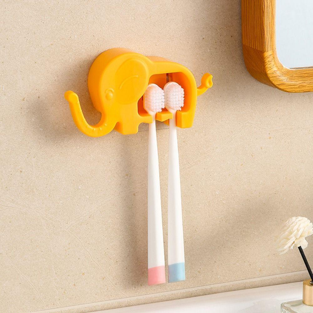 Cartoon Elephant Toothbrush Holder Wall Mounted Sundry Storage Rack Bathroom