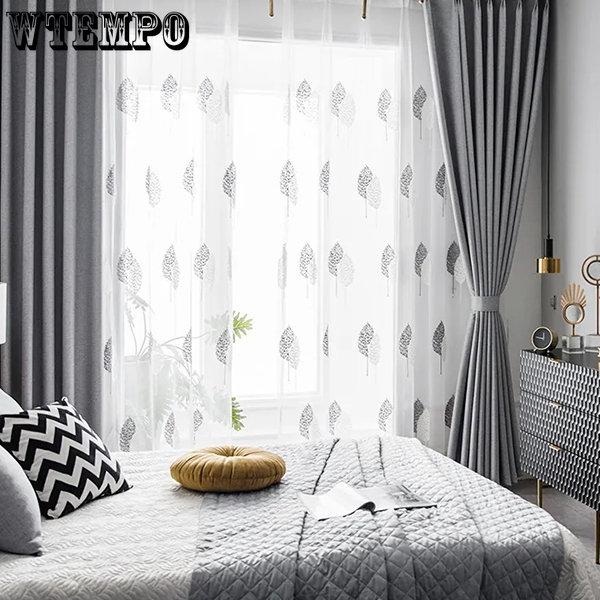 WTEMPO 2 SZT. Haftowany Zasłona Okienna z Liśćmi Dom Balkon Perforowana Tiulowa Zasłona Sypialnia Salon Gotowa Zasłona Okienna