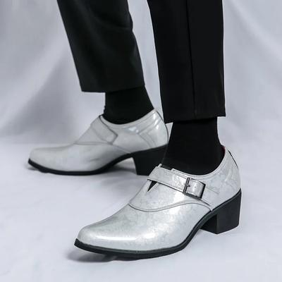 Fashion Men's Pointed Silver Green Monk Strap Loafter Leather Casual Men Shoes Man Male Formal Wedding Dress Shoes for Men