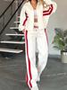 Autumn  Striped Zipper Jacket Casual Sports Set Women