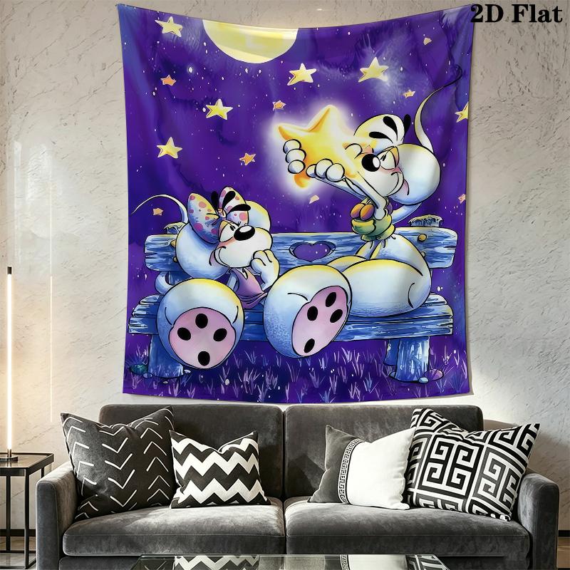 Diddl Cute Wall Tapestry Aesthetic Wall Hanging Printed Fabric Blanket Decorative Tapestries for Bedroom Living Room Home Decor