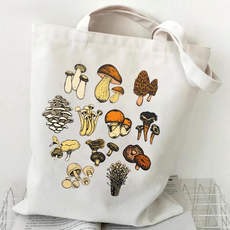Mushroom Fungi Printed Women Shoulder Bag Fashion Eco Shopping Bags Teenager Tote Bag Vintage Mushroom Lover Women Men Handbags