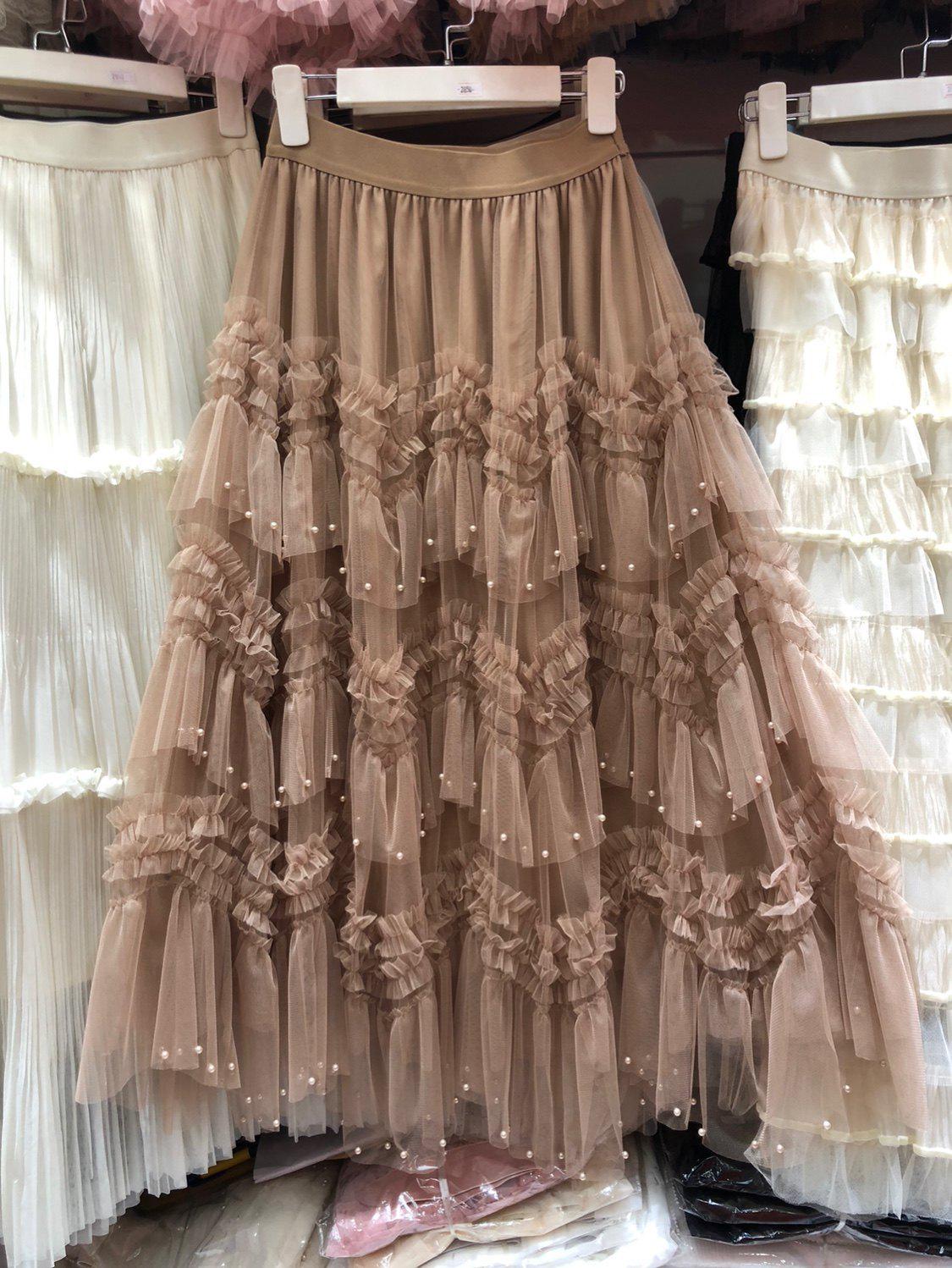 

Intricately Layered Beaded Tulle Midi Skirt: Slimming & Versatile Summer Dress for Women One Size кавовий