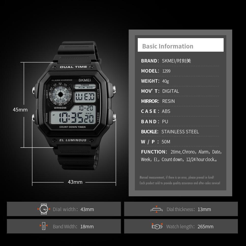 SKMEI Fashion Sports Watches Men Waterproof Countdown Digital Watch Outdoor Military Wristwatches