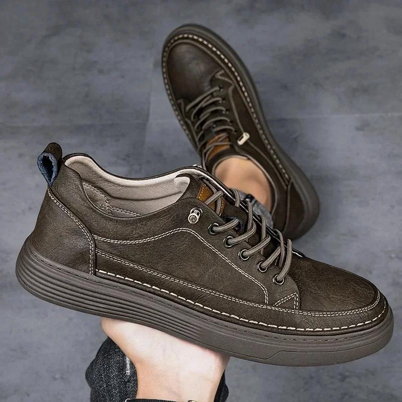 Fashion Genuine Leather Casual Shoes for Men Shoes Handmade Sneakers Man Comfortable Design Leather All-match Comfortable Skate Shoes
