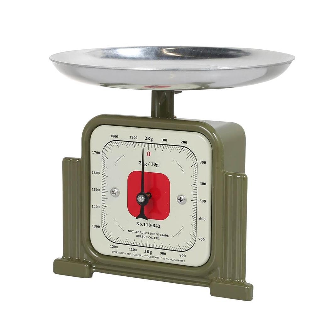 Dulton Kitchen Scale Olive Drab 2kg Cooking Scale Weighing Scale Retro American Height Width 17cm Depth Weighing Plate CLASSIC GENTLE SCALE OLIVE DRAB