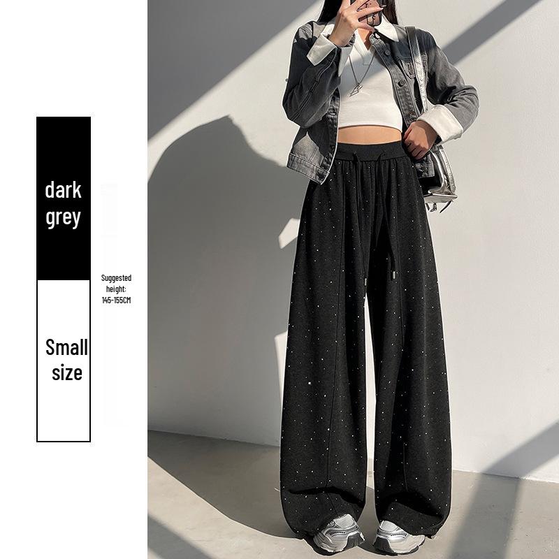 

Korean Style Rhinestone Wide-Leg Spring Pants for Women: Drapey, Center Crease, Figure-Flattering, Casual, and Relaxed Fit L
