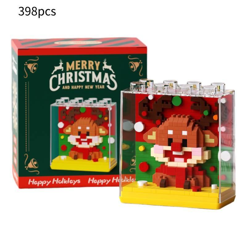 Kreatives Weihnachtsgeschenk Baustein-Set mit Weihnachtsmann und Feiertagsthema