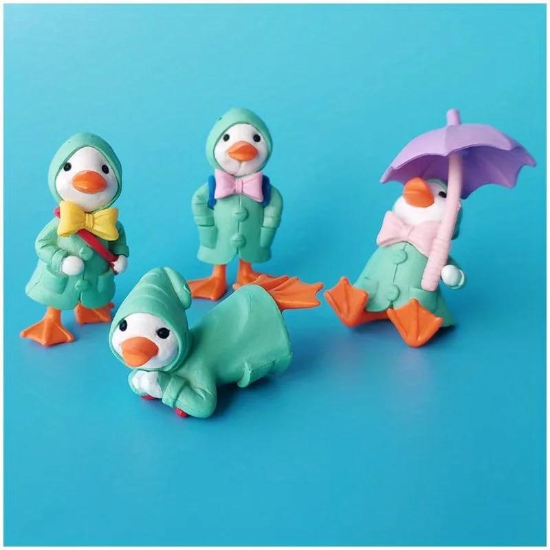 Miniature Figurines 4 Mini Ducks Fairy Garden Miniature Farm Figurines Moss Landscape Cute Ornaments Kit for Home Outdoor Décor