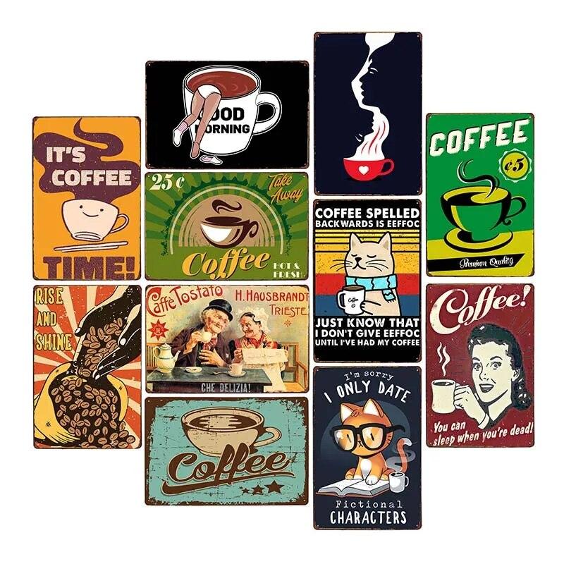 

Ретро кофейная вывеска, декоративная тарелка для кафе-бара, винтажный магазин напитков, настенный декоративный плакат для паба и клуба 20x30 см