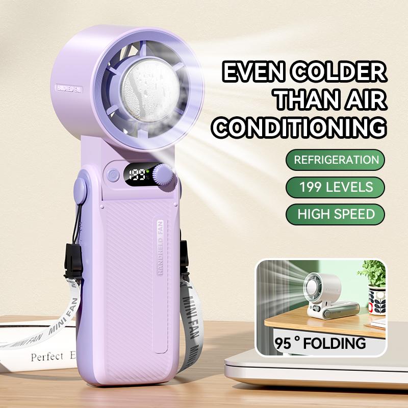New JF168 ice pack high-speed fan with 199 speed regulation, long endurance, high wind power, handheld folding mini fan