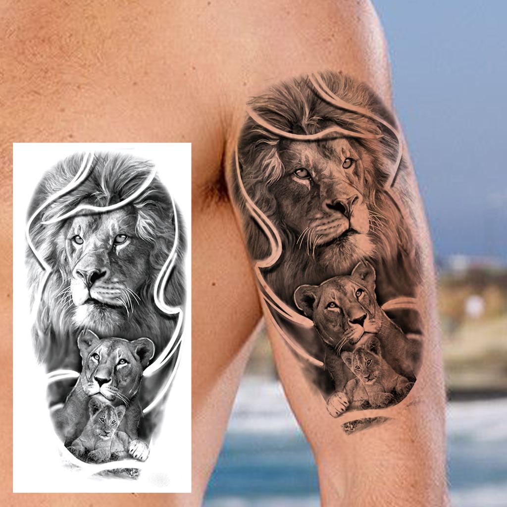 1 Sheet Death Skull Lion Temporary Tattoos For Men Women Adults Fake Wolf Skeleton Tattoo Sticker Sleeve Black Zeus