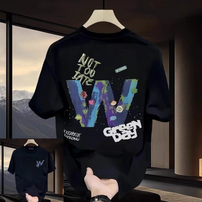 Summer American Short-sleeved T-shirt for Men and Teenagers, Large Letter Graffiti Printed Pure Cotton Loose and Versatile Top