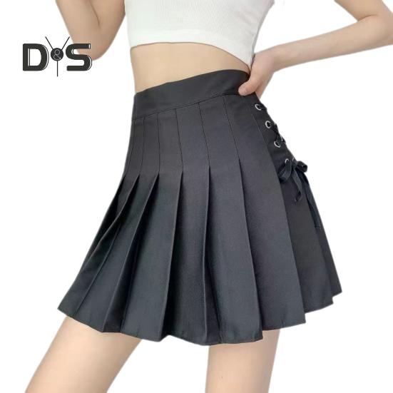 

Женская мини-юбка с высокой талией и боковой шнуровкой, плиссированная юбка, однотонная юбка-трапеция с подкладкой, шорты, уличная одежда S чёрный