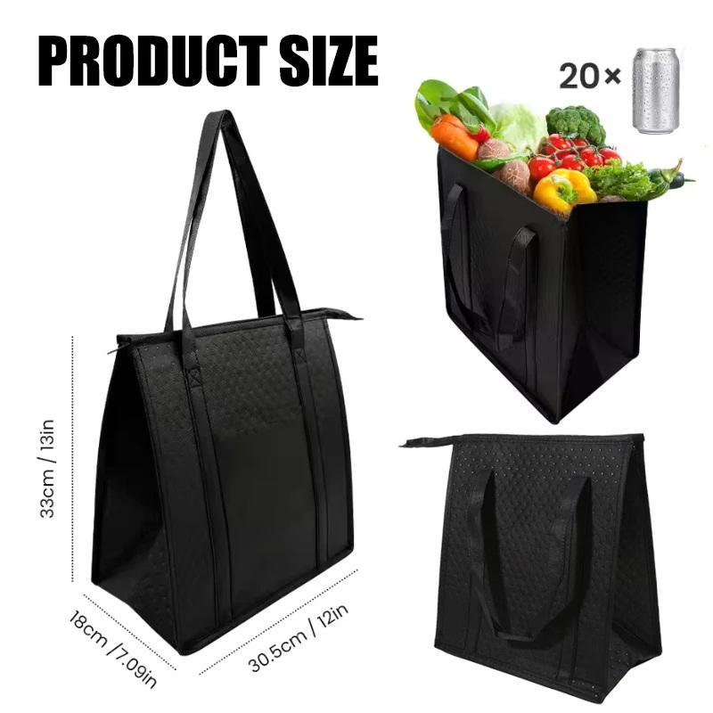 Large Insulated Reusable Grocery Bag With Zipper & Front Pocket, Keep Cool/Warm For Hours For Camping Picnic, Fishing, Shopping
