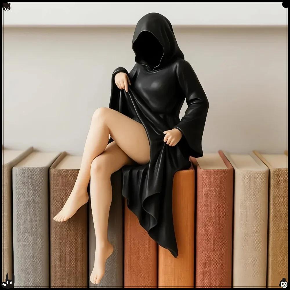 Halloween 3D Mysterious Statue Gothic Black Robe Queen Figure Bookshelf Sculpture Spooky Sitting Statues Desktop Ornaments Gifts