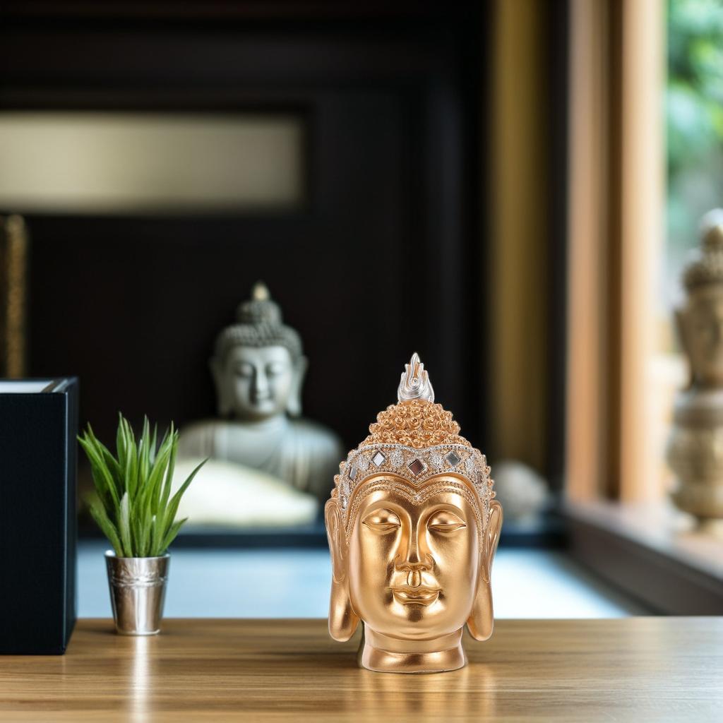 Resin Buddha Head Ornament Vintage Craft Exquisite Decoration for Office Desk Bedroom Living Room Home Ambiance