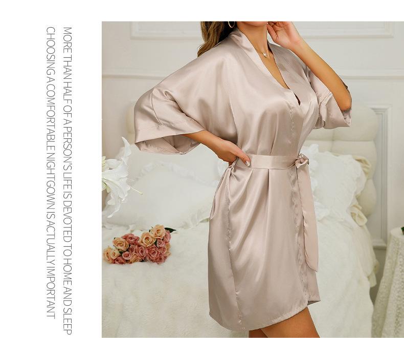 Women's Solid Color Silk-Like Pajama Robe - Long, Sexy Tie-Up Bathrobe & Loungewear