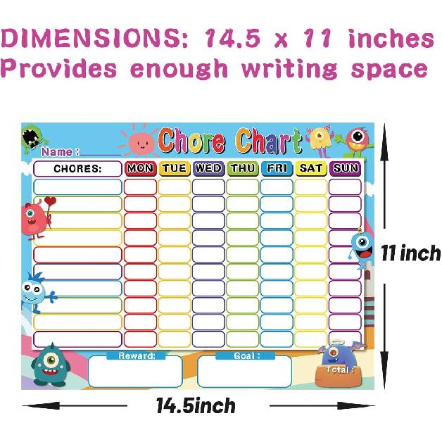 Fancy Land Dry Erase Chore Chart for Kids Reward Chart Reble Self-Adhesive Behavior Chart for School Home Classroom 8 Pack
