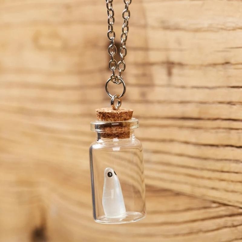 Spirits In A Bottle Pendant Necklace Halloween Adjustable Length Clavicular Chains Women Men Costume Accessory Jewelry