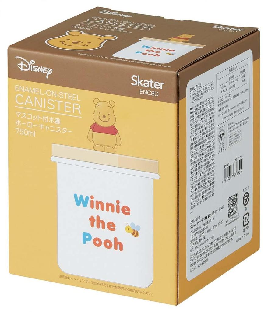Skater Enamel Canister with Wooden Lid, 750ml, Disney Winnie the Pooh Mascot, ENC8D-A