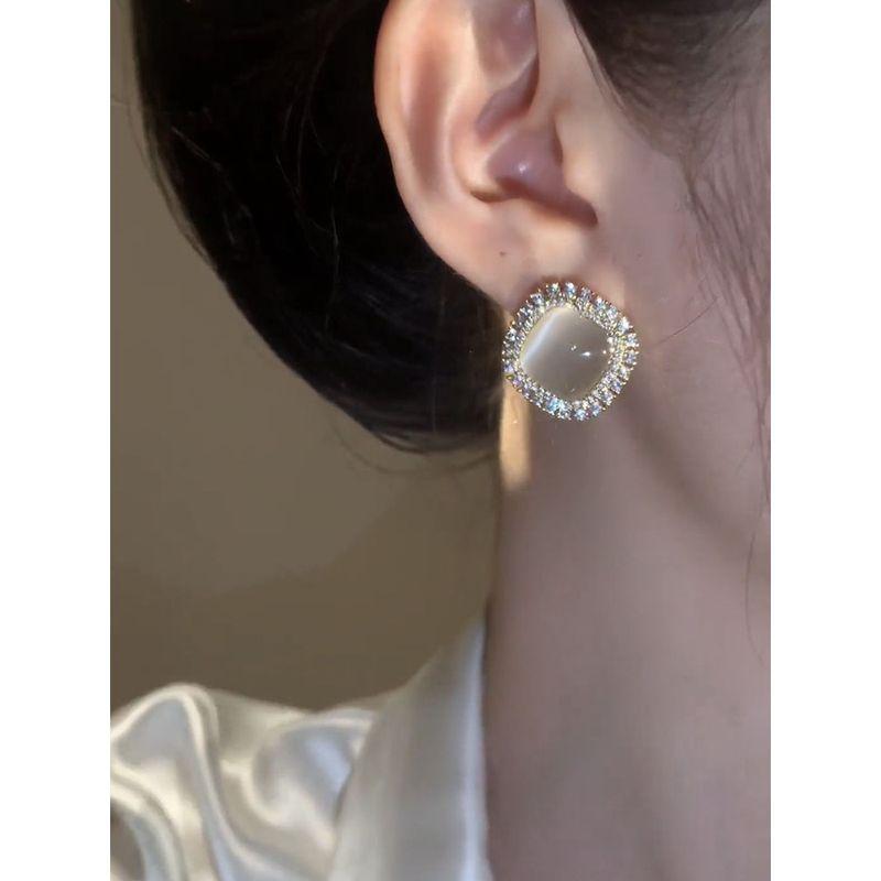 925 Silver Needle Rhinestone Opal Stone Ear Studs Retro Temperament Entry Lux Fancy Earrings for Women 2025 New Earrings