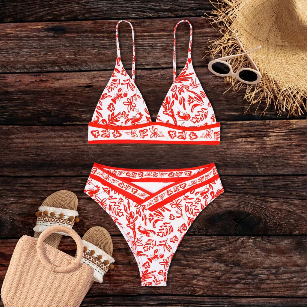 2024 Sexy Orange Print Bikini - Europäischer & Amerikanischer Stil Grenzüberschreitender Damen Badeanzug