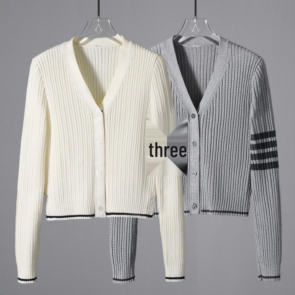 TBJL Damen Klassischer Strick-Cardigan mit vier Streifen - Herbst/Winter High-End Schlankmachende Mode.