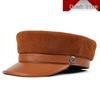 Korean Style Unisex Lambskin Flat Top Hat - Genuine Leather, Trendy, Youth Student Design, Casual, Face-Slimming Look