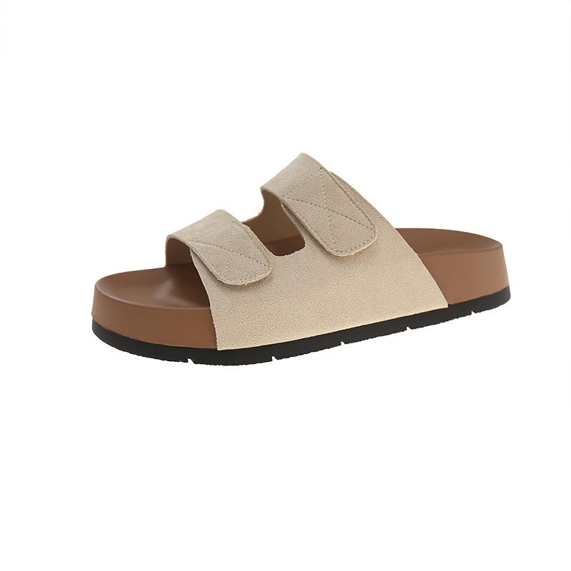 Soft-soled retro platform slippers women's summer 2025 new fashion one-word Velcro outer wear premium sandals