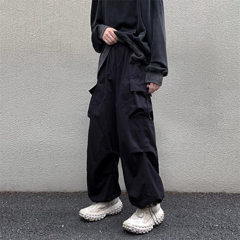 American Retro Workwear Casual Pants Men's High Street Couple Loose Functional Style Drawstring Tied Foot Long Pants