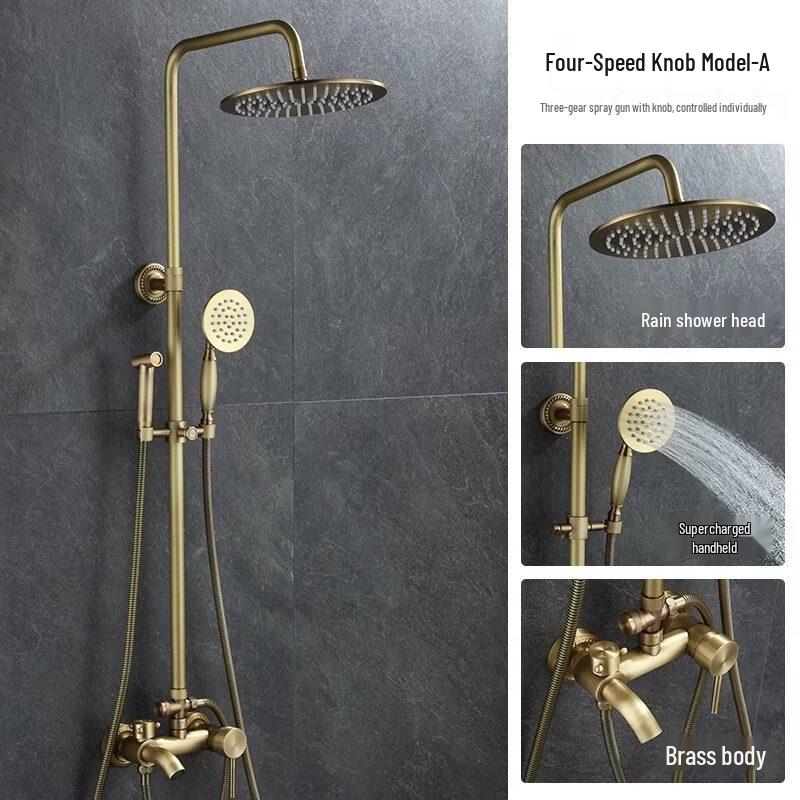 TLXT Antique Full Copper Shower Set
