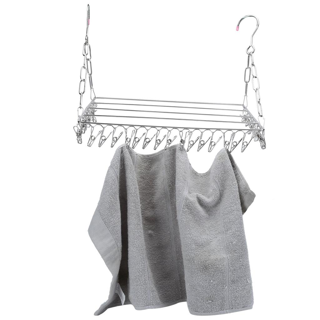 Clothes Drying Rack with 36 Clips Stainless Steel Socks Shoes Hanger Organizer for Balcony