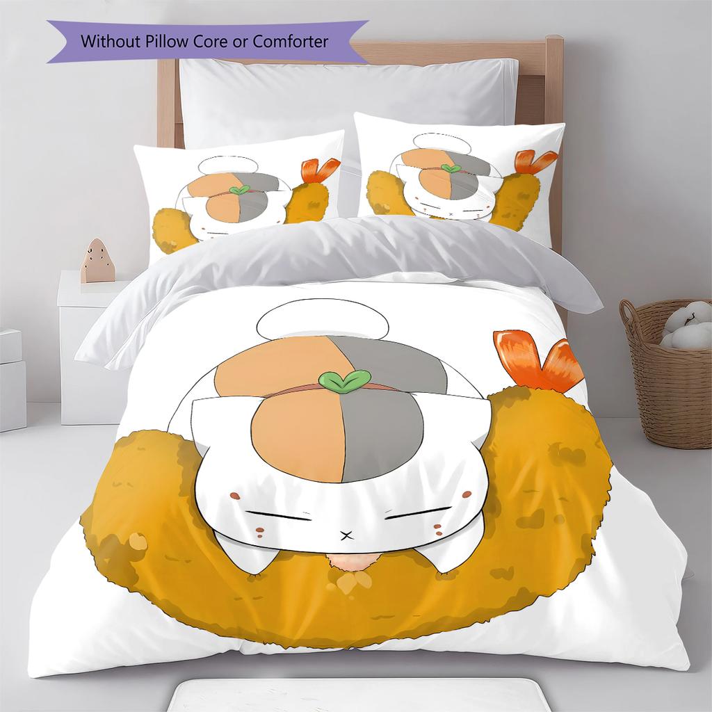 Nyanko Sensei Pattern Bedding,Quilt Set Quilt Cover Pillowcase Home Birthday Gift (1 * duvet cover + 2 * pillowcase, without core)